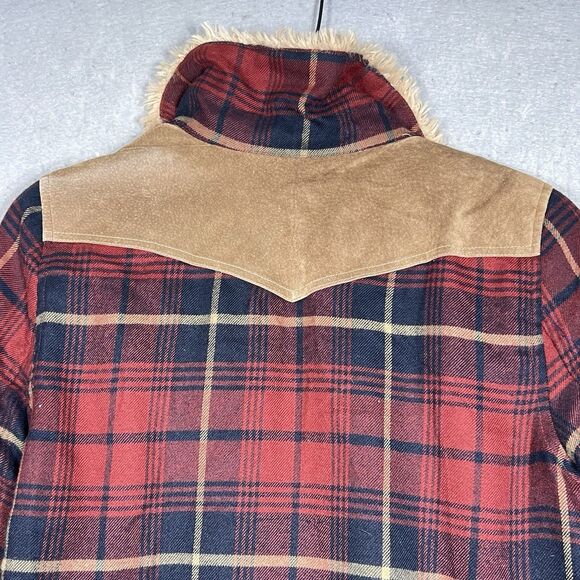 Altar’d State Jacket Women’s Medium Sherpa Lined Burgundy Plaid Coat Snap Button - Picture 10 of 12